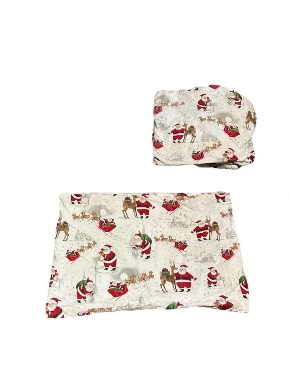 Pottery Barn Kids Christmas HERITAGE SANTA Twin Bedding 1 Fitted Sheet, 1 Pillow